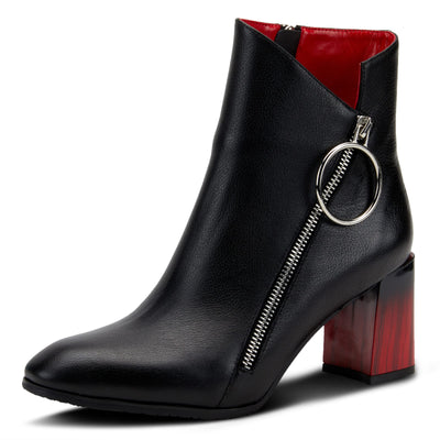Azura Spring Step Fabulosa V Collar Ankle Boots for Women - Premium Leather Women's Chelsea Boots with Side Zippers - Black EU 36 / US 5.5-6