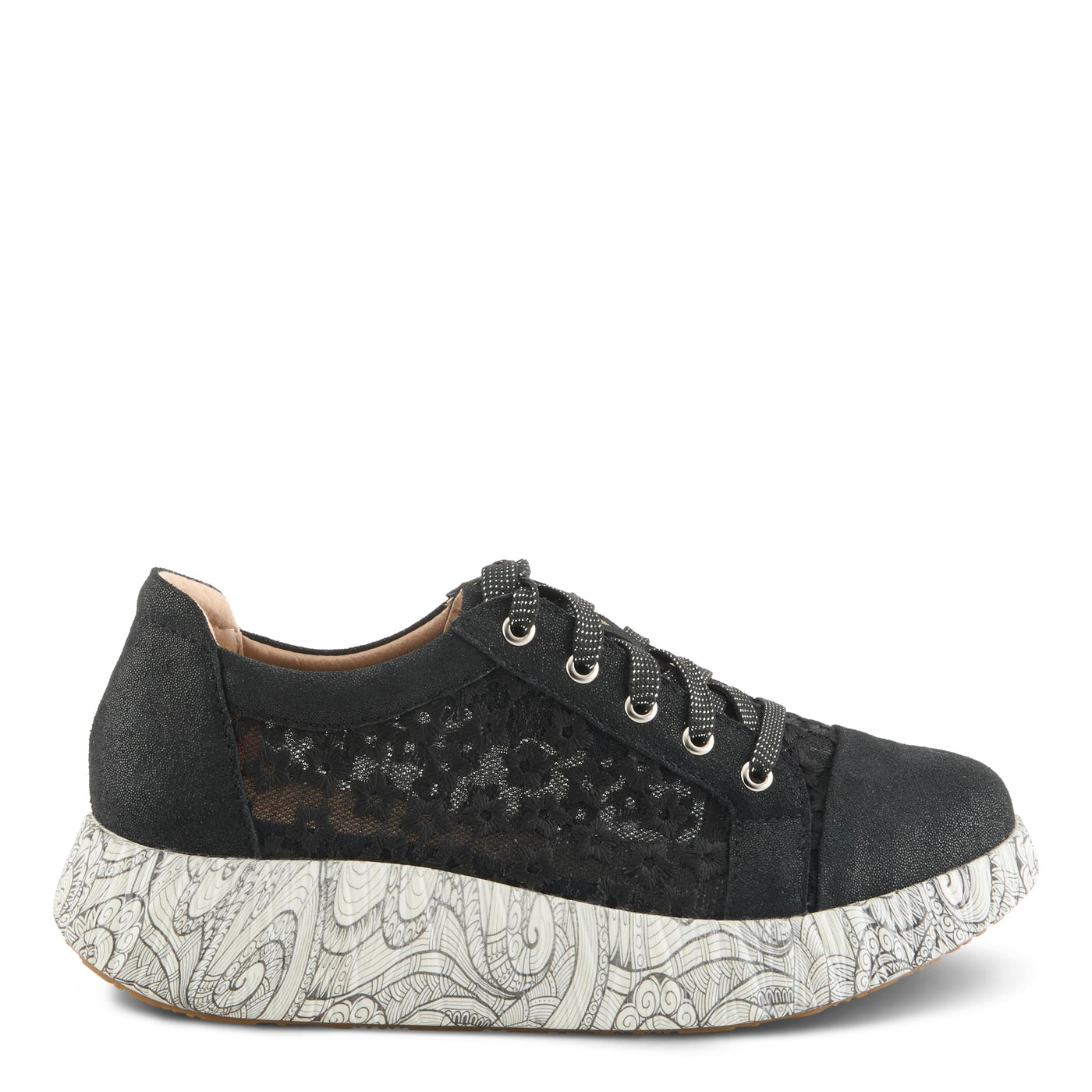 L'Artiste Women's SNEAKHEART Lace-Up Sneakers – Metallic Floral Embroidery, Breathable Mesh, Removable Insole, Street-Chic Design Black Multi EU 40 / US 9