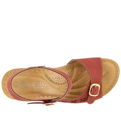 PATRIZIA Spring Step Shantay Wedge Sandals for Women - Ladies Sandals with Ankle Strap Buckle Closures - Womens Casuals Sandals for Outdoor - Dark Red EU 35 / US 5