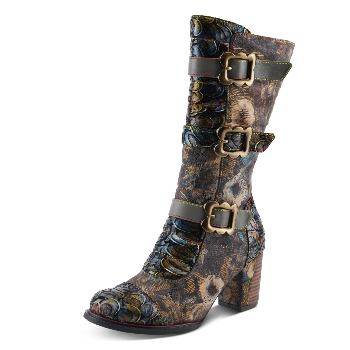 Spring Step L'Artiste Averie Women's Moto-Inspired Bootie - Quilted Upper, Metallic Prints, Decorative Straps Grey Multi EU 38/ US 7.5-8