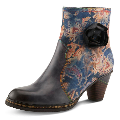 Spring Step L'Artiste Naima Heeled Booties | Floral-Printed Leather Ankle Boots with Rose Cutout Design BLUE MULTI EU 38 / US 7.5-8
