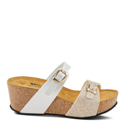 Spring Step BYNUM Women's Double Buckle Slip-On Wedge Sandals - Unique Buckle Strap Detailing, Moldable Footbed for All-Day Support Gold Multi EU 39 / US 8.5