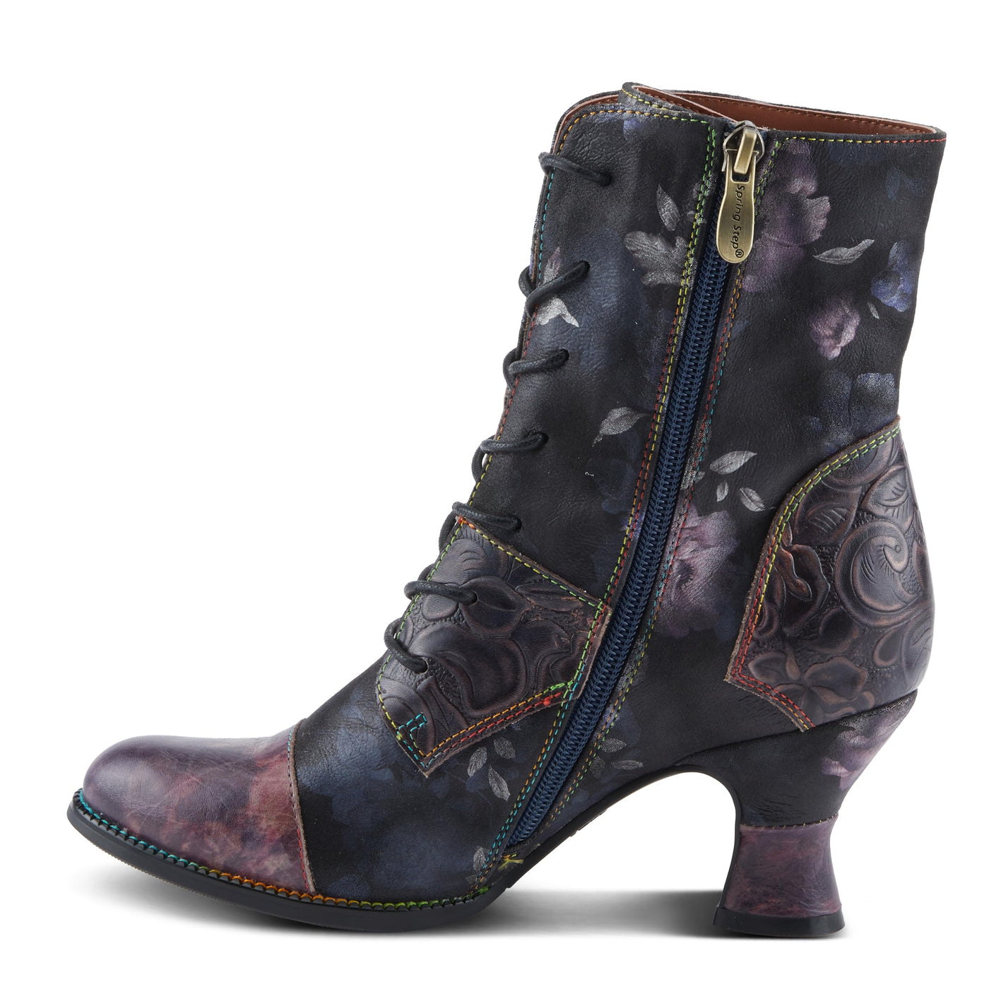 Spring Step L'Artiste Roselia-Stunin Women's Lace Up Bootie - Gorgeous Details, Show-Stopping Floral Ankle Boots Plum Multi EU 38/ US 7.5-8