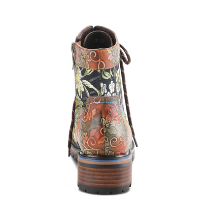 Spring Step L'Artiste Fantastic Booties for Women - Floral Hand Painted Womens Ankle Boots Low Heel - Everyday Wear Leather and Textile Western Booties Brown Multi EU 35 / US 5