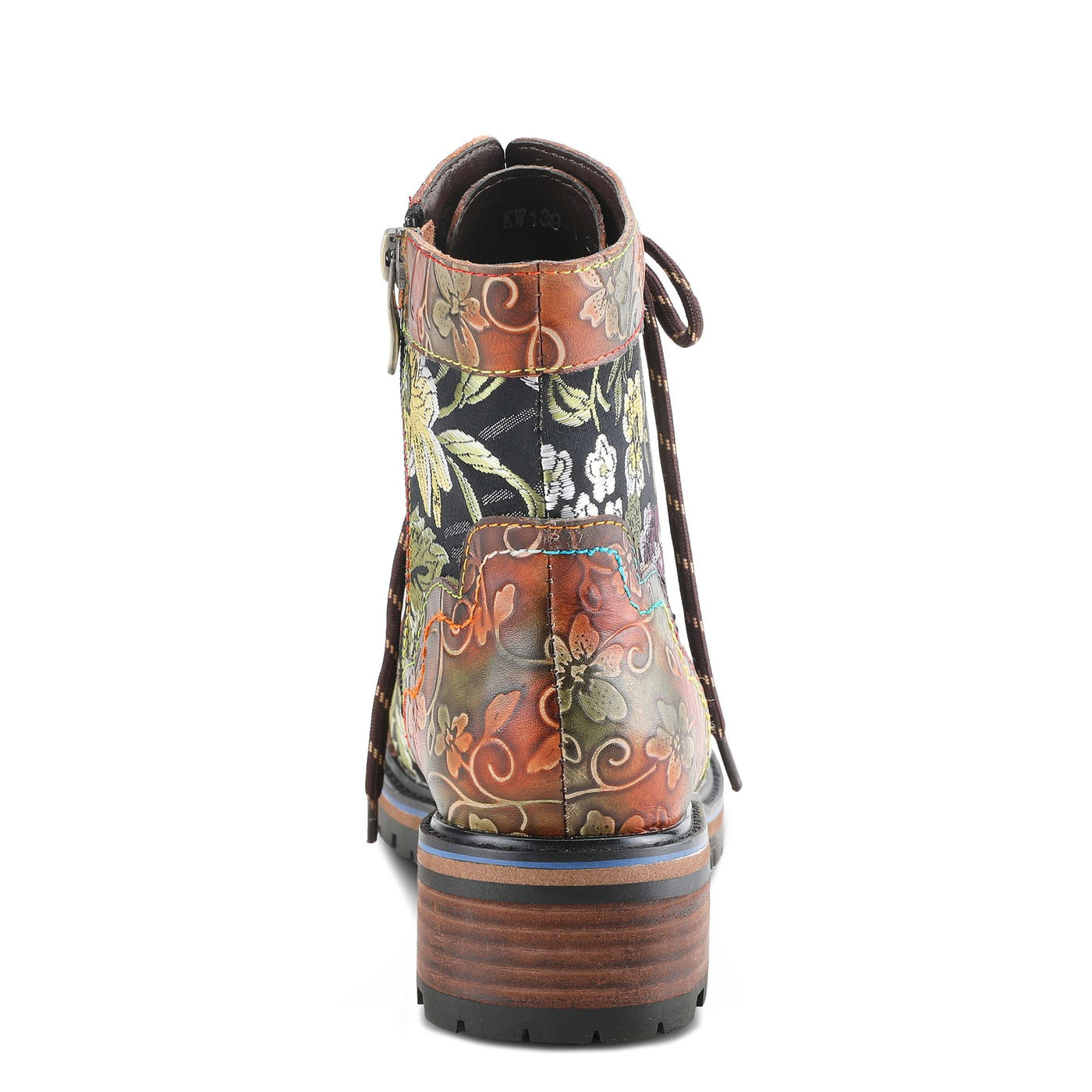 Spring Step L'Artiste Fantastic Booties for Women - Floral Hand Painted Womens Ankle Boots Low Heel - Everyday Wear Leather and Textile Western Booties Brown Multi EU 40 / US 9