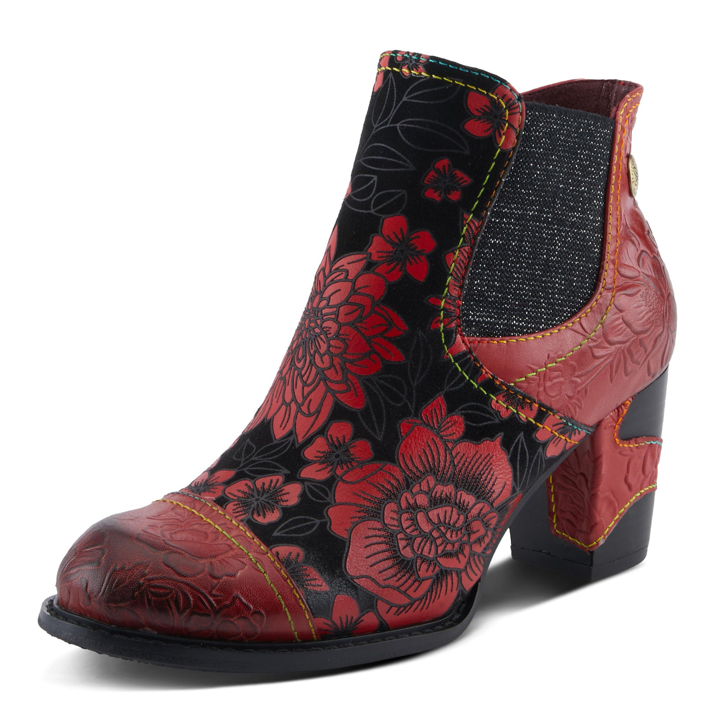 Spring Step L'Artiste Ceja Women's Embossed Floral Bootie - Cap Toe, Eye-Catching Ankle Boots with Unique Patterns Bordeaux Multi EU 35 / US 5