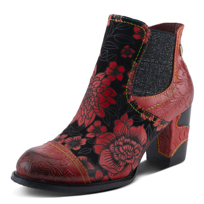 Spring Step L'Artiste Ceja Women's Embossed Floral Bootie - Cap Toe, Eye-Catching Ankle Boots with Unique Patterns Bordeaux Multi EU 35 / US 5