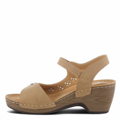 PATRIZIA Spring Step Shantay Wedge Sandals for Women - Ladies Sandals with Ankle Strap Buckle Closures - Womens Casuals Sandals for Outdoor - Tan EU 37 / US 6.5-7