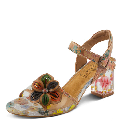 Spring Step L'Artiste Women's BREAKAWAY Floral Sandals - Dried Flower Block Heel, Hook and Loop Closure