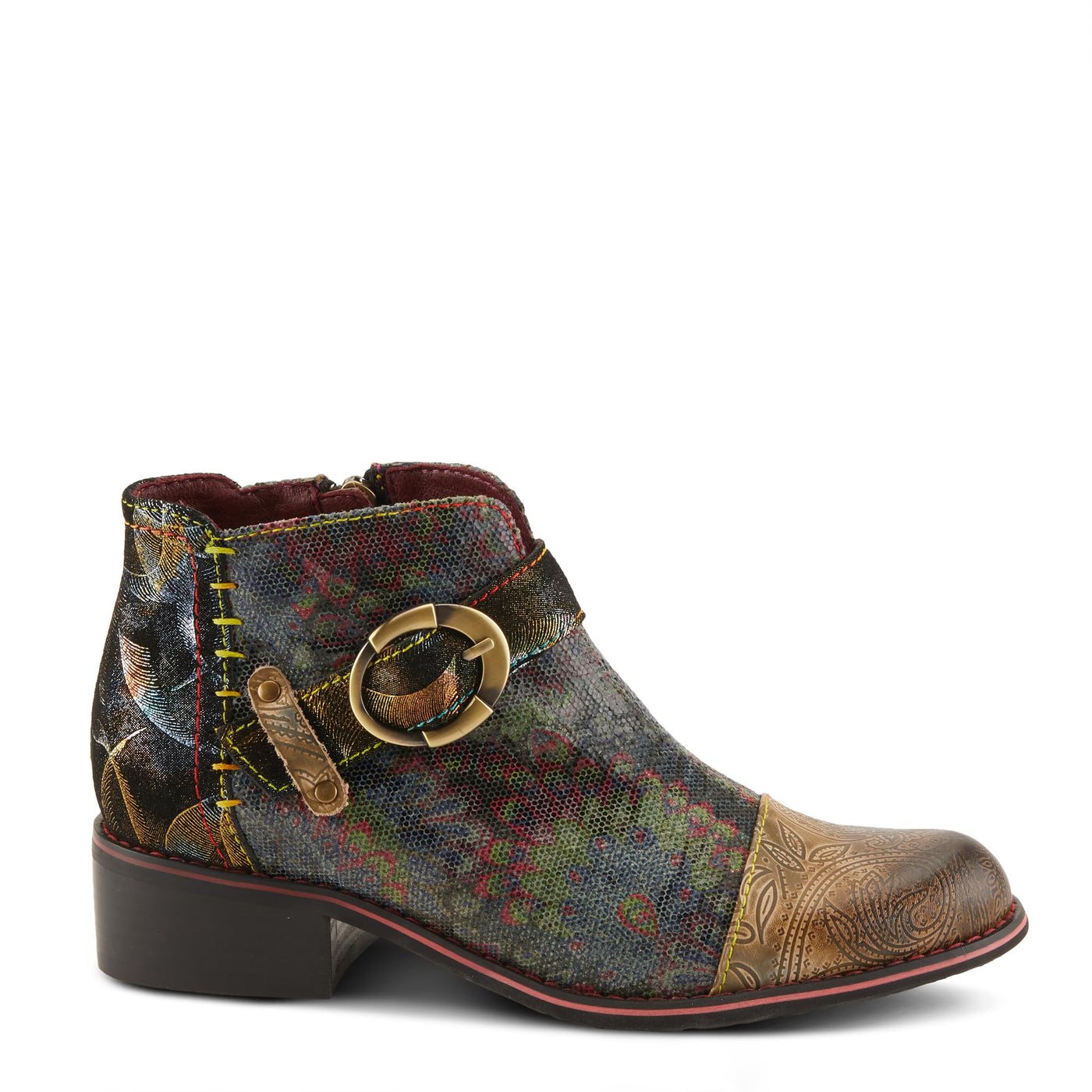 Spring Step L'Artiste Georgiana-Scope Booties for Women - Ankle Boots with Zipper Closure - Hand-Painted Ladies Boots for Outdoor - Olive Multi EU 42 / US 10.5-11