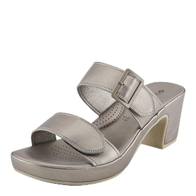 PATRIZIA Women's SANCIA Two Strap Slide Heeled Sandals Pewter EU 40 / US 9