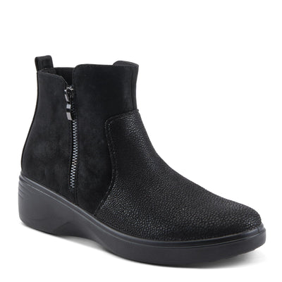 Flexus Women's YANCEY Wedge Booties with Embossed Pattern, Dual Zippers, and Comfortable Fit Black EU 37 / US 6.5-7
