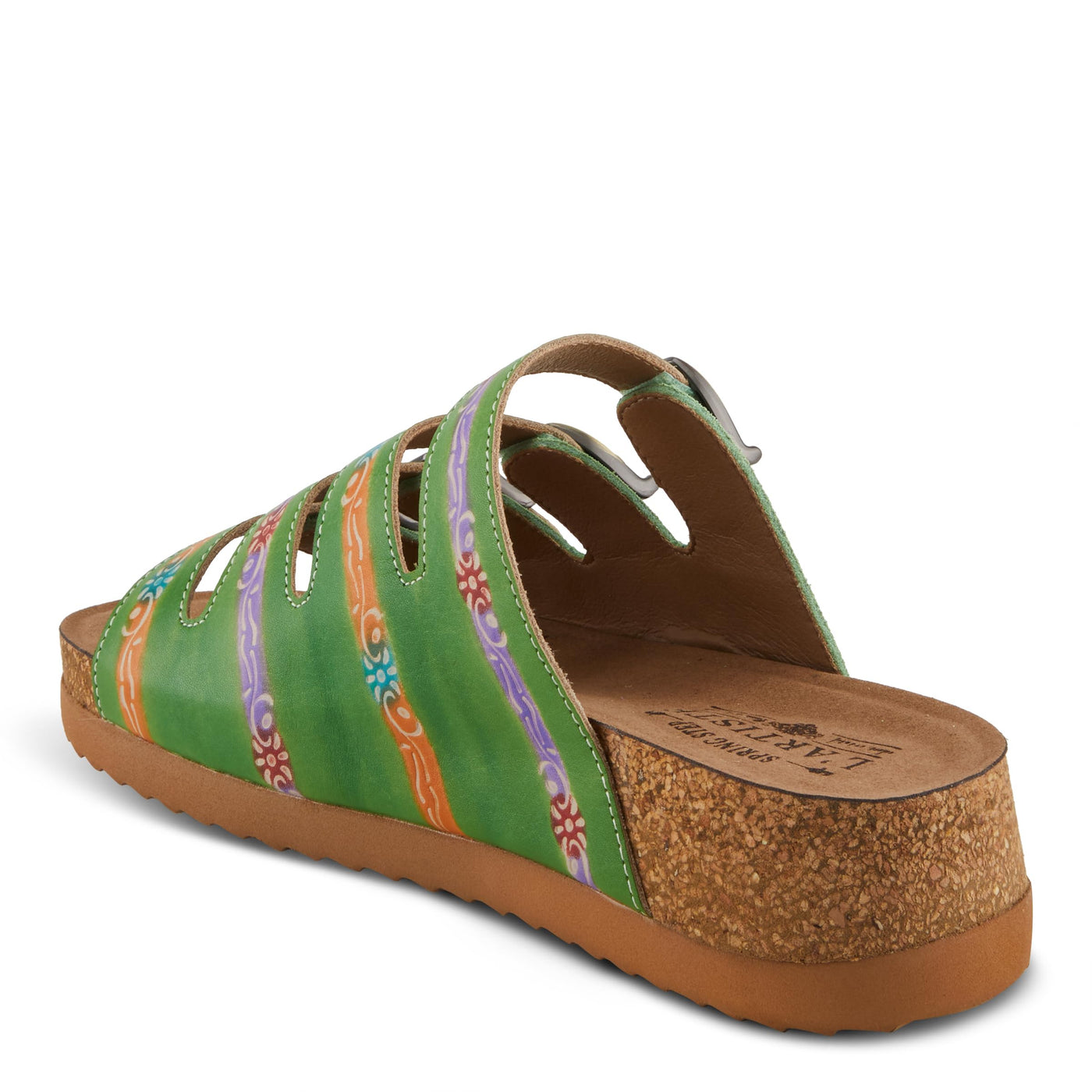 Spring Step L'Artiste Women's TOOCOOL Adjustable Hand-Painted Flatform Sandals Green Multi EU 35 / US 5