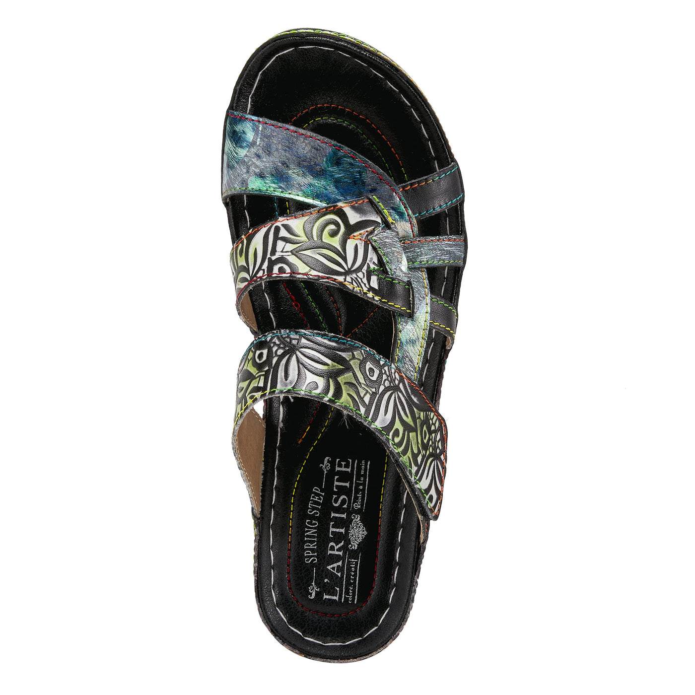 Spring Step L'Artiste Women's Caiman Slide Sandal Black Multi EU 38 / US 7.5-8