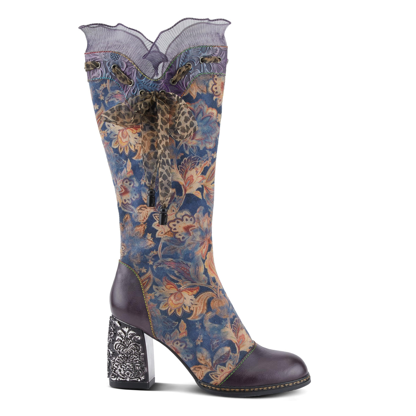 Spring Step L'Artiste Rorria Women's Statement Bootie - Crinoline Details, Cheetah Print Lace, Feminine & Playful Ankle Boots Purple Multi EU 40 / US 9