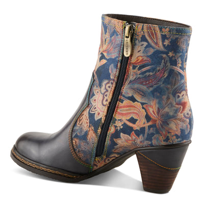 Spring Step L'Artiste Naima Heeled Booties | Floral-Printed Leather Ankle Boots with Rose Cutout Design BLUE MULTI EU 38 / US 7.5-8