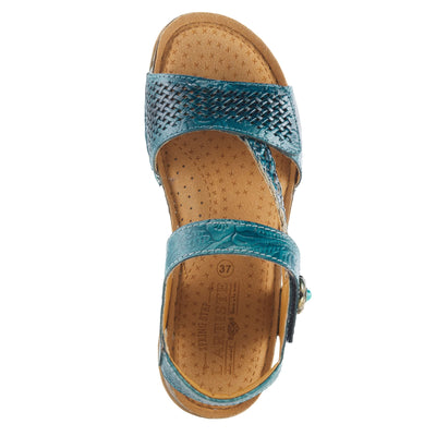 Spring Step L'Artiste Popular Sandals for Women - Ankle Strap Sandal with Hook & Loop - Hand Painted Ladies Sandals for Womens - Blue EU 37 / US 6.5-7