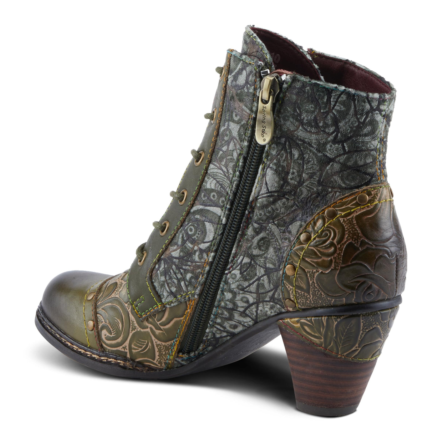 Spring Step L'Artiste Avyanna Women's Floral Velvet Bootie - Romantic Vibe, Glamorous Ankle Boots for Date Nights Olive Multi EU 38/ US 7.5-8