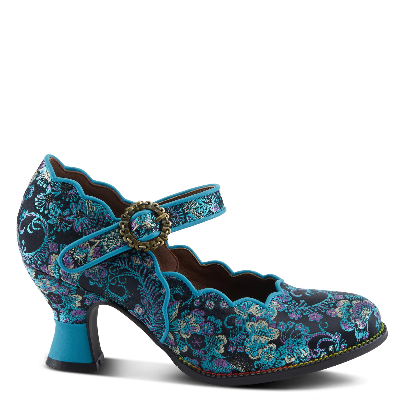 L'Artiste by Spring Step Women's Adodora Mary Jane Heeled, Turquoise Multi, 9