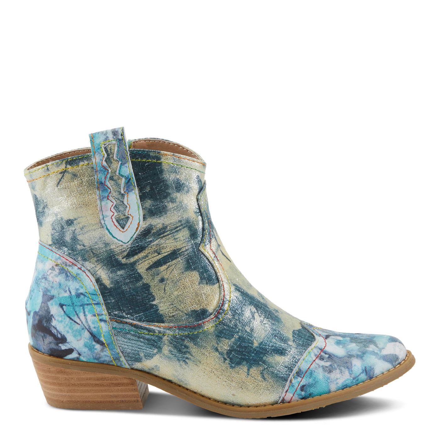 Spring Step L'Artiste Women's FLIRTINI Western Summer Boots - Metallic Leather, Pull Tabs, Low Stacked Heel Blue Multi EU 37 / US 6.5-7