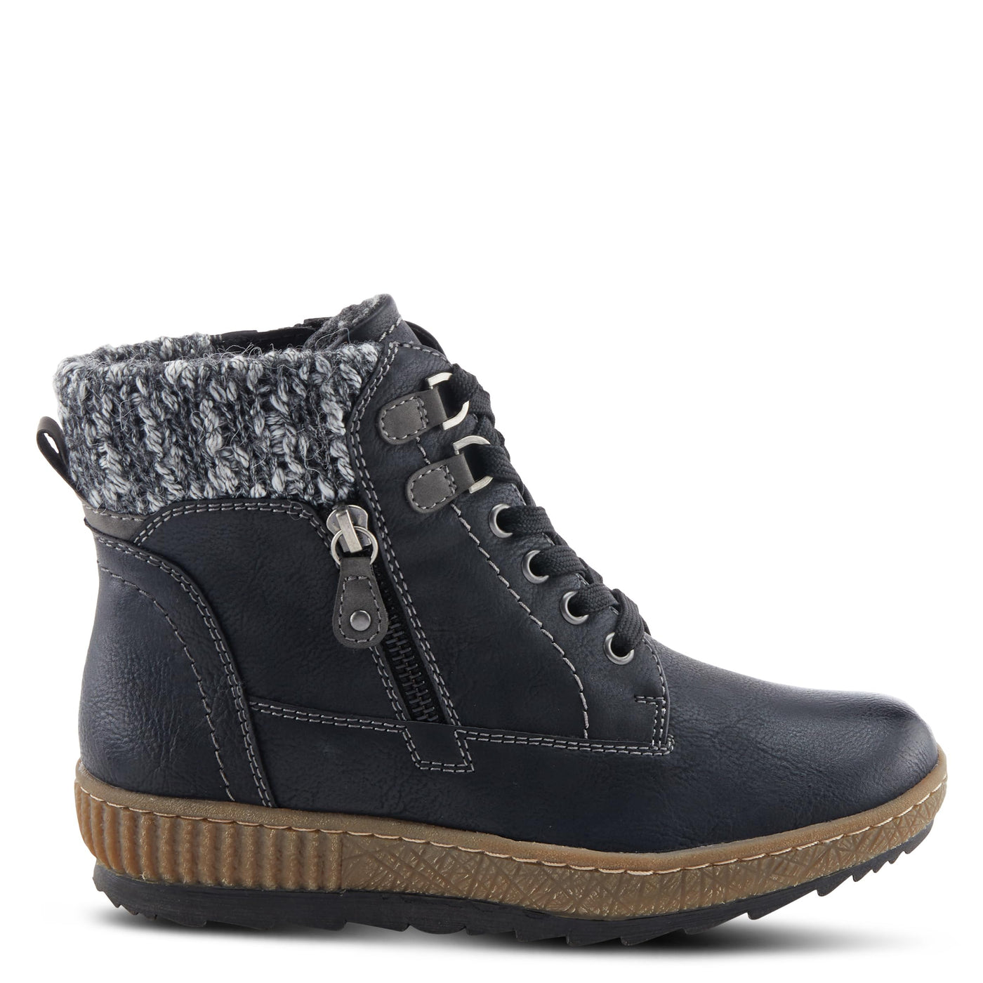 Spring Step Relife Karlene Waterproof Ankle Boots for Women | Shoes for Women with Sweater Top, Decorative Zipper and Cozy Sherpa Lining