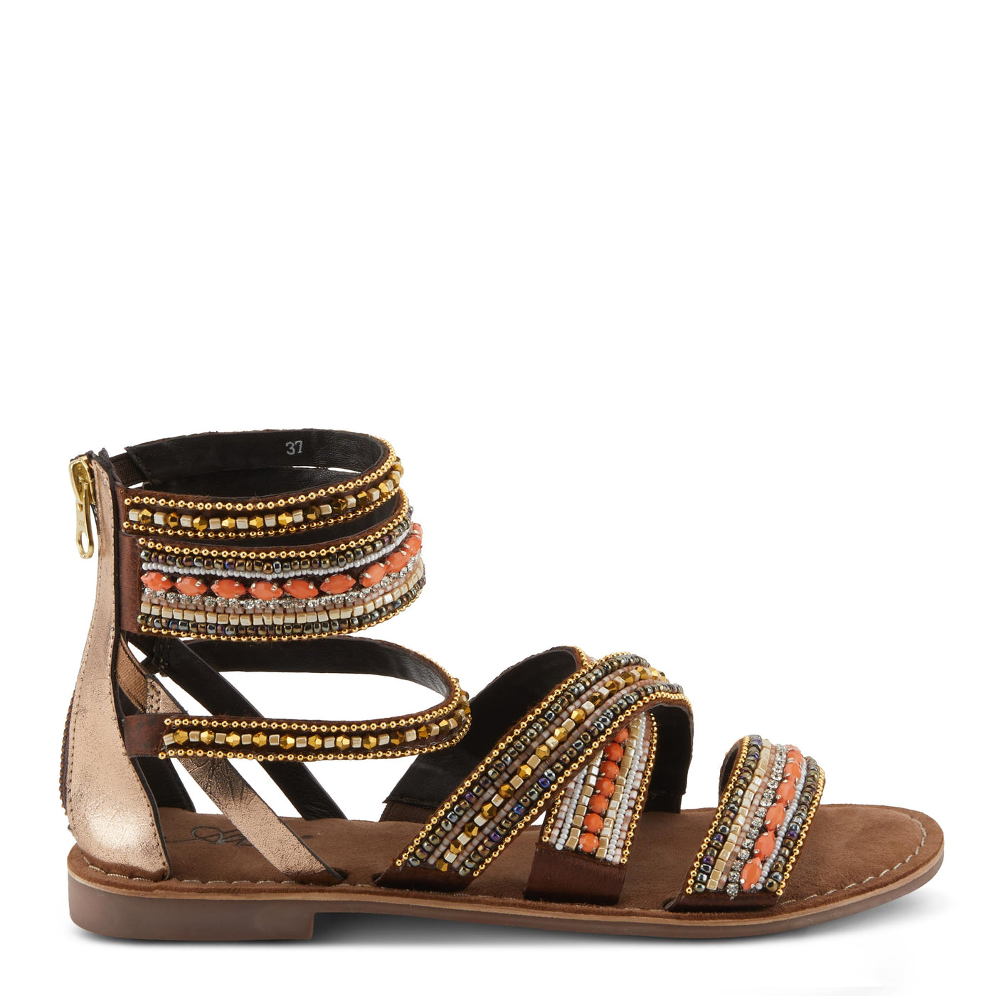 Azura Women's Andromeda Gladiator Flat Sandals with Jewels Gold Multi EU 35 / US 5