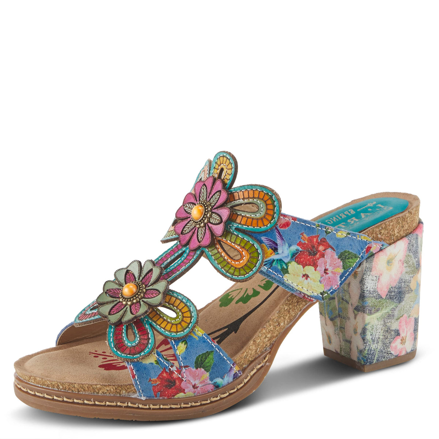 Spring Step L'Artiste Women's Gwena Slide High Heel Sandal Blue Multi EU 37 / US 6.5-7