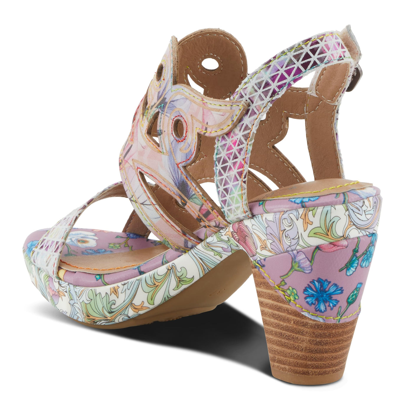 Spring Step L'Artiste Women's SWIRLNTWIRL Unique Print Sandals - Leather Wrapped Stacked Heel, Functional Buckle, Vibrant Style Mint Green Multi EU 37 / US 6.5-7