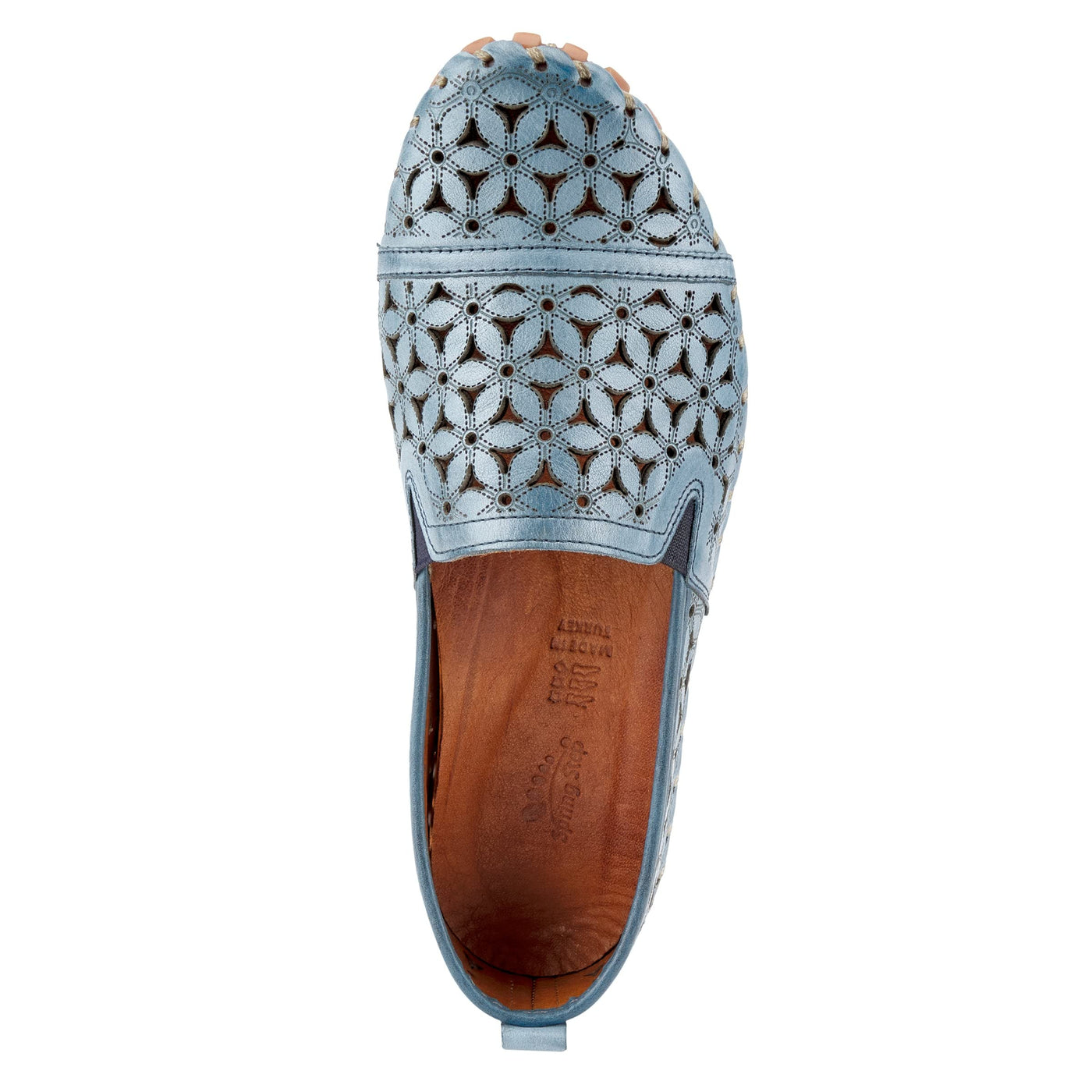 Spring Step Flowerflow Shoes for Women - Leather Womens Loafer with Floral Laser Cutout - Comfortale Slip-On Shoes for Womens Blue