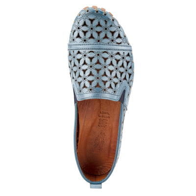 Spring Step Flowerflow Shoes for Women - Leather Womens Loafer with Floral Laser Cutout - Comfortale Slip-On Shoes for Womens Blue
