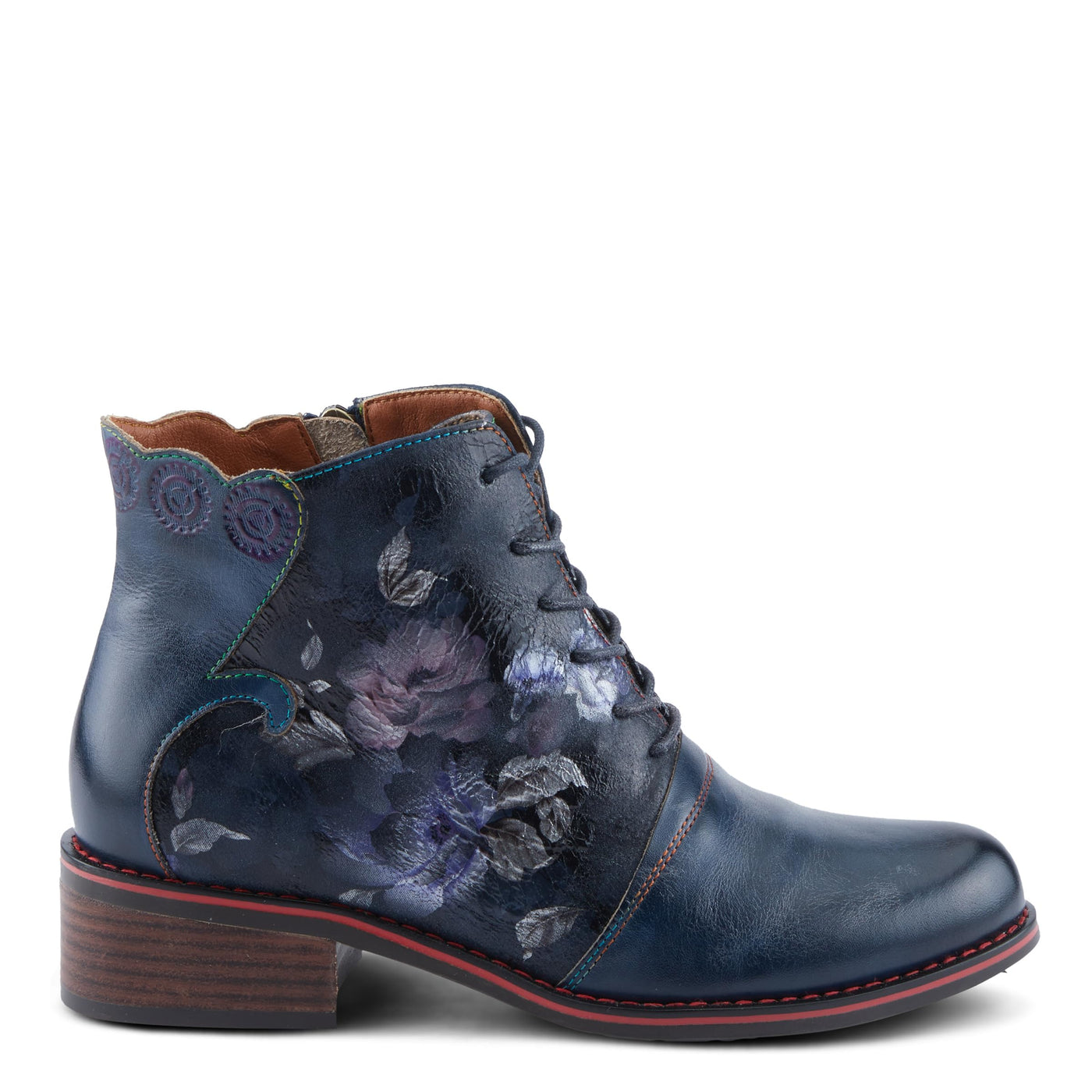 Spring Step L'Artiste Xenia Women's Lace-Up Oxford Bootie - Classic Menswear with Floral Print Shaft Navy Multi EU 40 / US 9