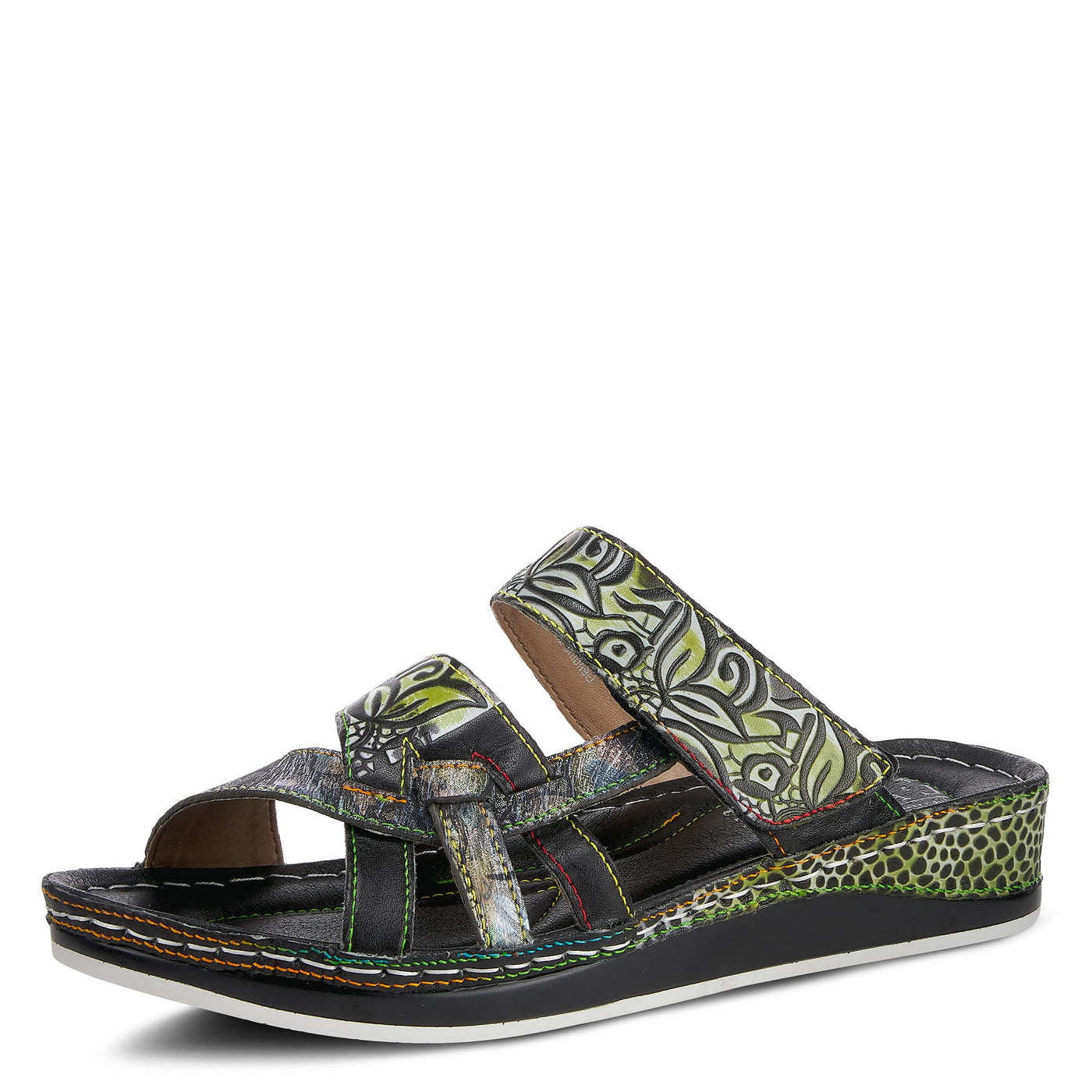 Spring Step L'Artiste Women's CAIMAN Wedge Slide Sandal Black Multi EU 35/5