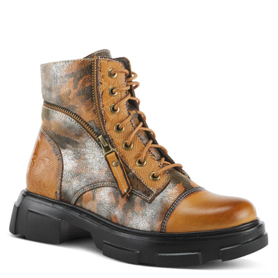 Spring Step L'Artiste Carnelian Booties for Women - Leather Ankle Boots with Lace-up and Zipper - Hand-Painted Womens Boots for Outdoor - Camel Multi EU 42 / US 10.5-11
