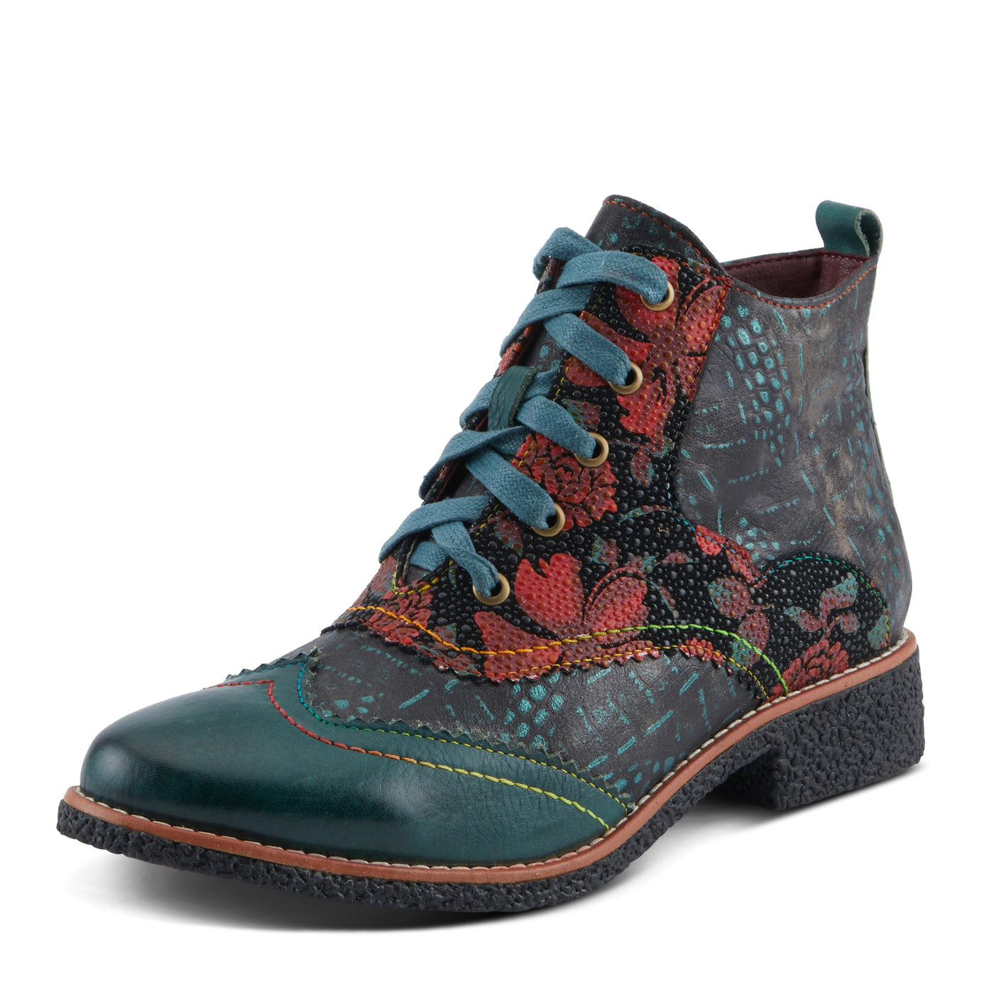 Spring Step L'Artiste Muggianahi Women's Oxford Bootie - Metallic Print, Textured Pin Dots, Fashion-Forward & Comfortable Green Multi EU 39 / US 8.5