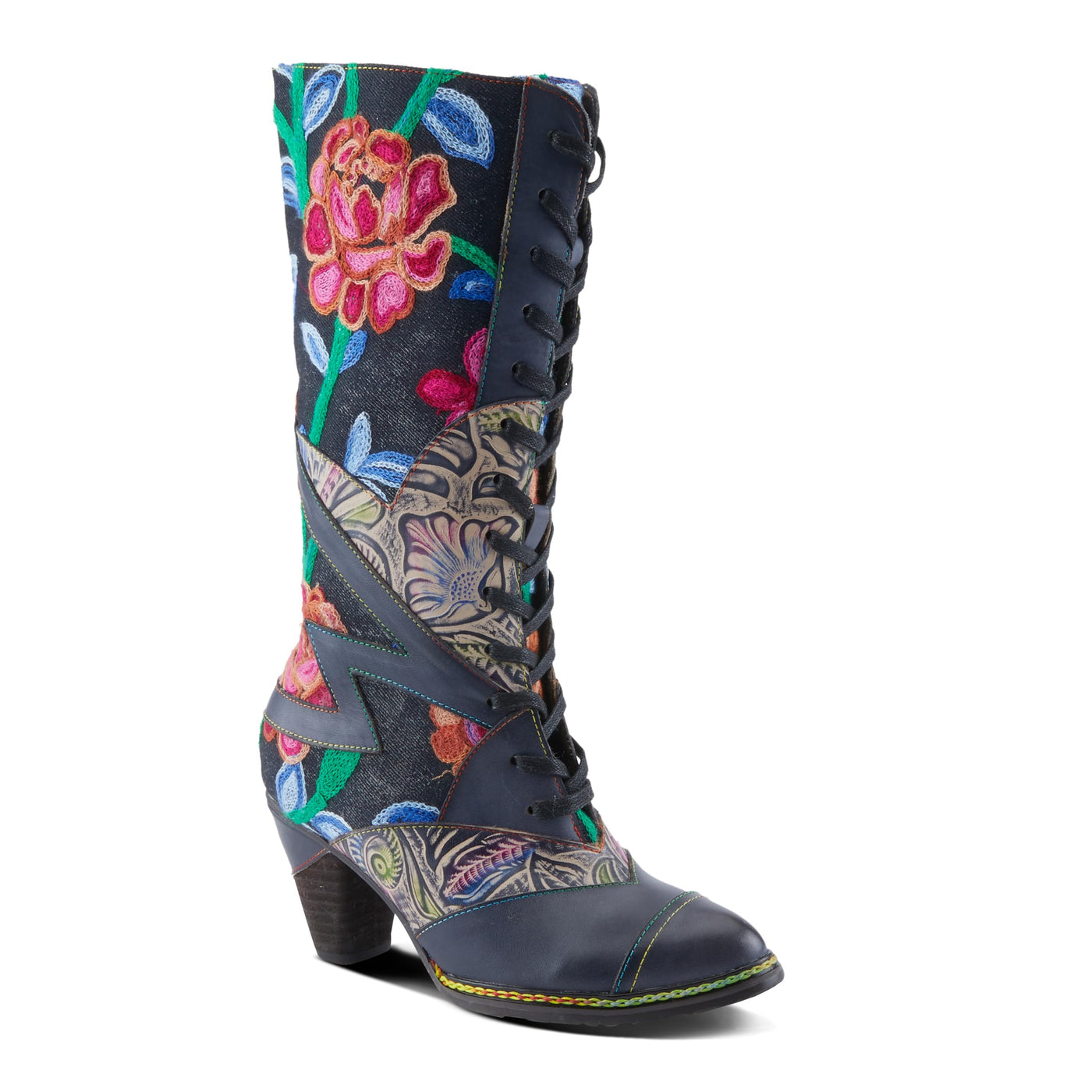 L'Artiste by Spring Step Women's Malagie-Rose Mid Calf Boot, Navy Multi, 10