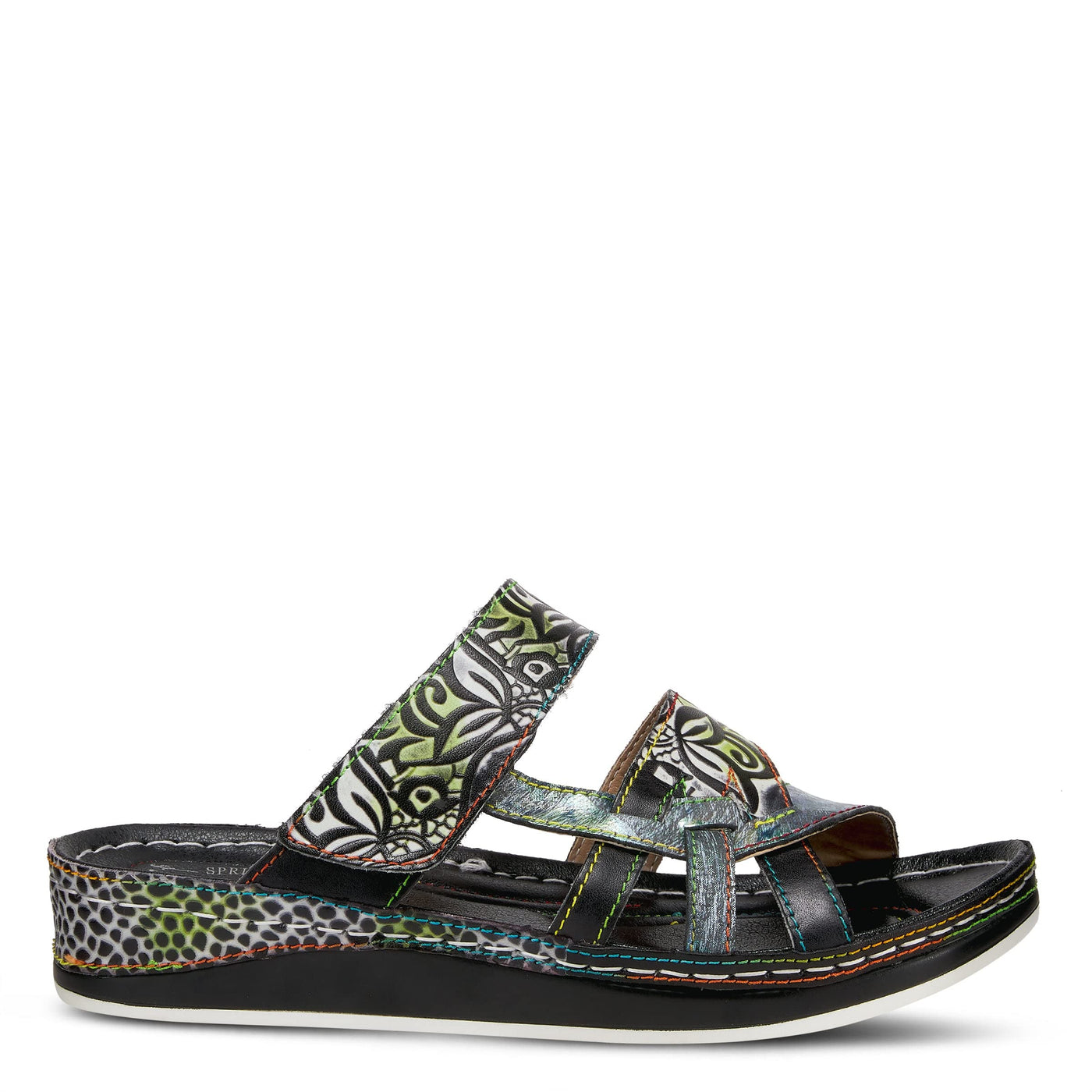 Spring Step L'Artiste Women's CAIMAN Wedge Slide Sandal Black Multi EU 35/5