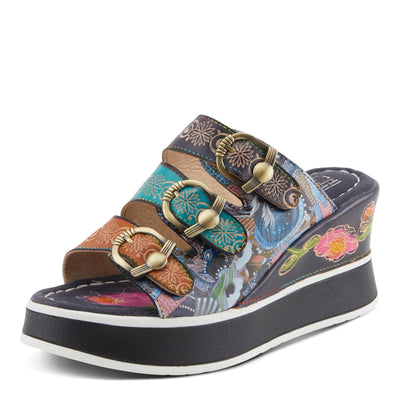 Spring Step L'Artiste Women's CALIGAL Hand-Painted Lightweight Platform Wedges Navy Multi EU 39 / US 8.5