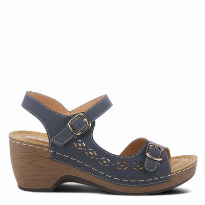 PATRIZIA Spring Step Shantay Wedge Sandals for Women - Ladies Sandals with Ankle Strap Buckle Closures - Womens Casuals Sandals for Outdoor - Navy EU 37 / US 6.5-7