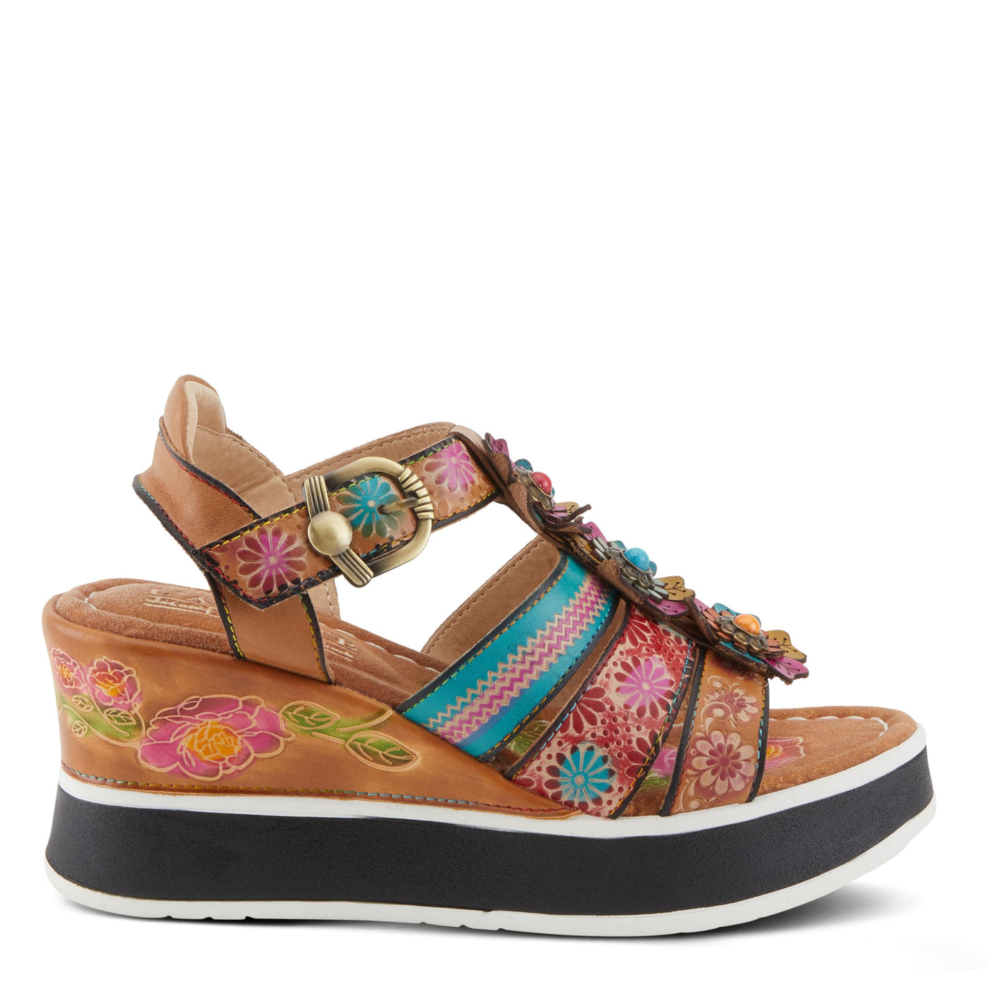 Spring Step L'Artiste Women's FloralBloom - Hand-Painted Lightweight Athleisure Sandals Tan Multi EU 39 / US 8.5