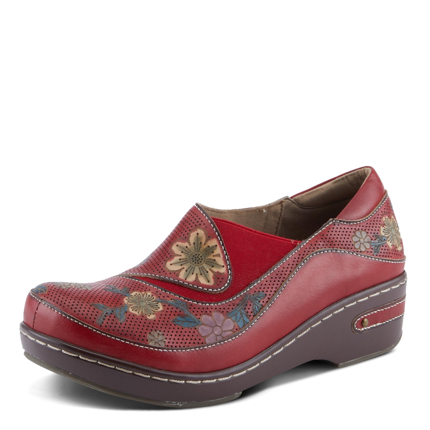 Spring Step L'Artiste Burbank-Flower Women's Bohemian Clogs - Perforated Leather, Artistic Flair, Luxurious Comfort Red Multi EU 41 / US 9.5-10