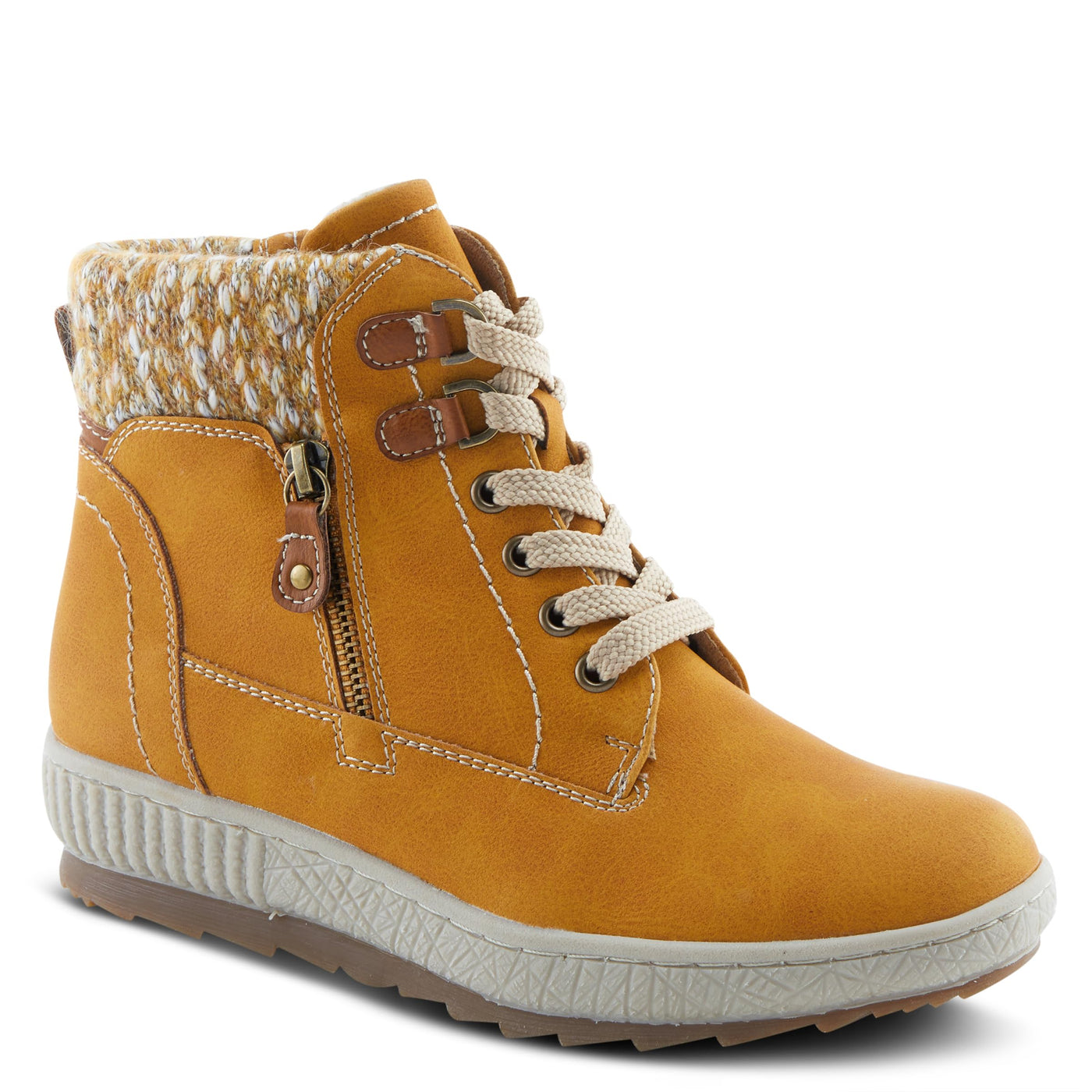 Spring Step Relife Karlene Waterproof Ankle Boots for Women | Shoes for Women with Sweater Top, Decorative Zipper and Cozy Sherpa Lining Mustard EU 42 / US 10.5-11