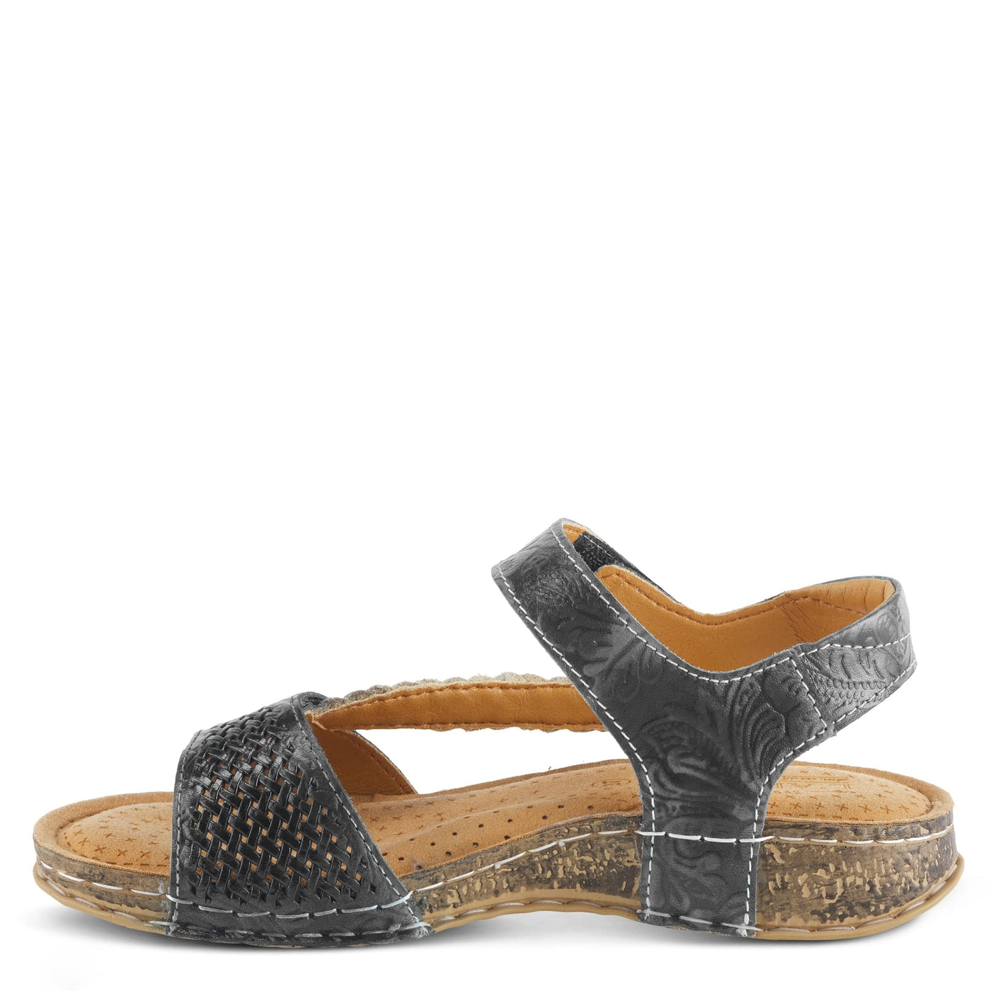Spring Step L'Artiste Popular Sandals for Women - Ankle Strap Sandal with Hook & Loop - Hand Painted Ladies Sandals for Womens - Black EU 40 / US 9
