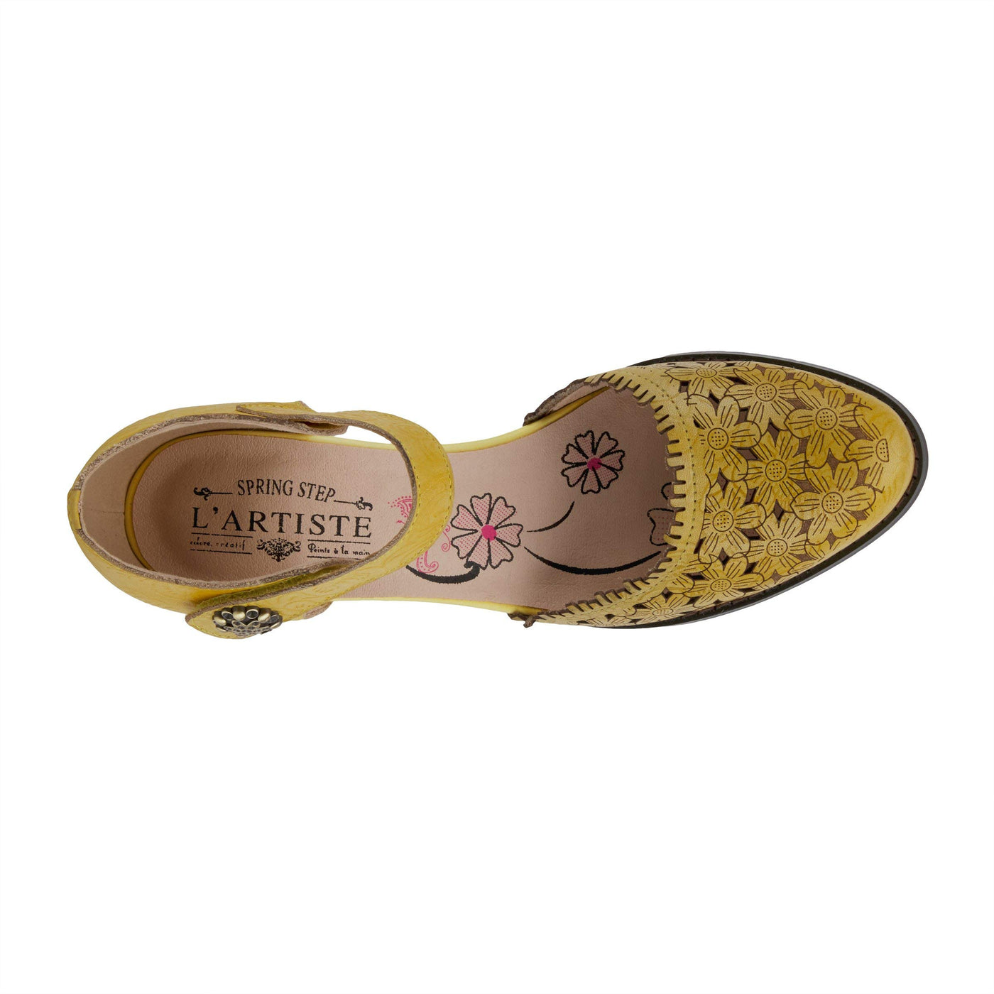 Spring Step L'Artiste Visionary Pump Shoes for Women | French Inspired Hand Painted Leather D'Orsay High Heels for Women with Ankle Strap Yellow EU 37 / US 6.5-7