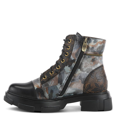 Spring Step L'Artiste Carnelian Booties for Women - Leather Ankle Boots with Lace-up and Zipper - Hand-Painted Womens Boots for Outdoor - Black Multi EU 39 / US 8.5