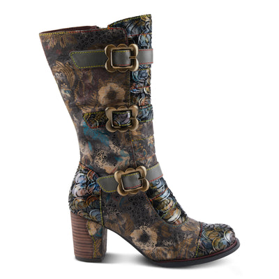Spring Step L'Artiste Averie Women's Moto-Inspired Bootie - Quilted Upper, Metallic Prints, Decorative Straps Grey Multi EU 40 / US 9