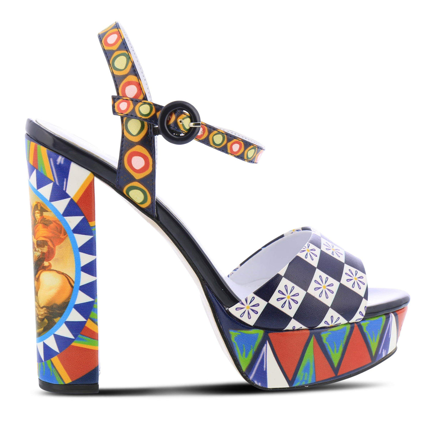 Azura by Spring Step Women's Charger Heeled Sandal, Navy Multi, 6.5-7