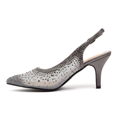 Lady Couture Lola Embellished Pointed Toe Slingback Pump, Pewter, 10
