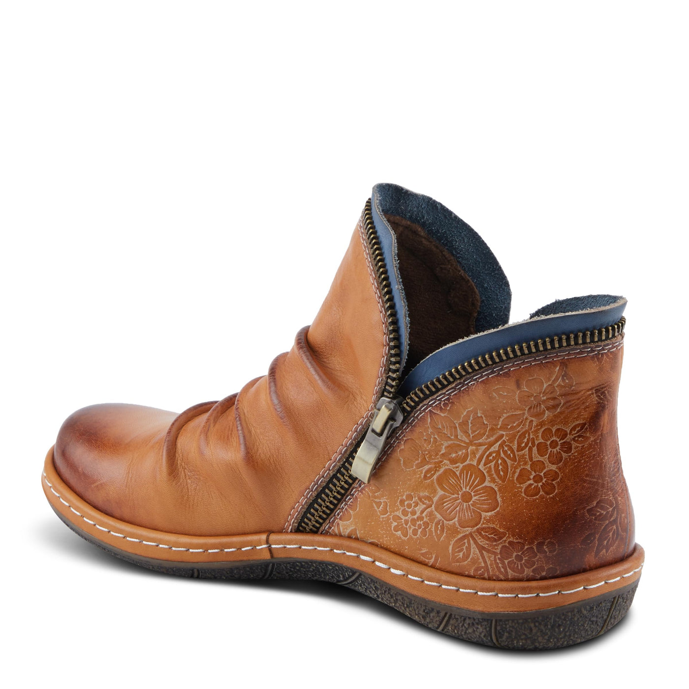 Spring Step L'Artiste Chesapeake Women's Floral Bootie - Painted Flowers, Burnished Leather, Bohemian Style Camel EU 40 / US 9