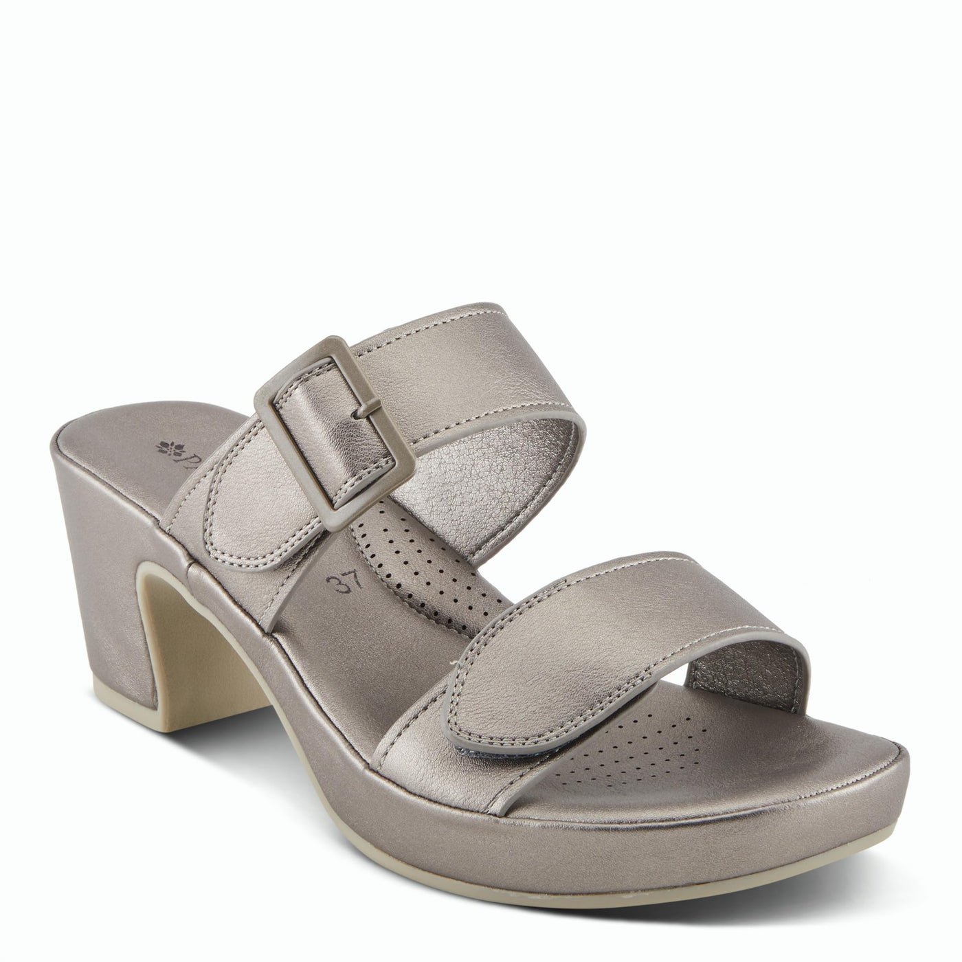PATRIZIA Women's SANCIA Two Strap Slide Heeled Sandals Pewter EU 38 / US 7.5-8