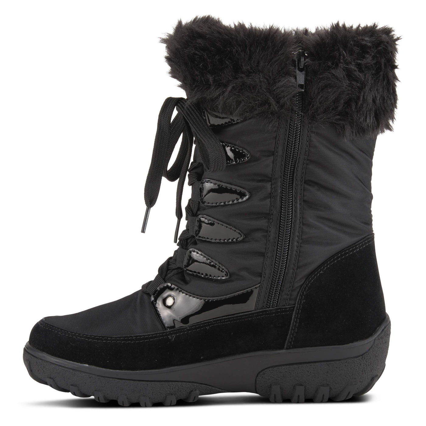 Flexus Spring Step Stormy Boots for Women - Waterproof Women's Snow Boots With Adjustable Lace and Zippers - Faux Fur Winter Boots for Outdoor - Black EU 40 / US 9